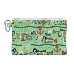 Seamless Pattern Fishes Pirates Cartoon Canvas Cosmetic Bag (large)