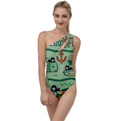 Seamless Pattern Fishes Pirates Cartoon To One Side Swimsuit