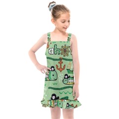 Seamless Pattern Fishes Pirates Cartoon Kids  Overall Dress by Jancukart