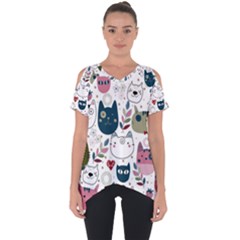 Pattern With Cute Cat Heads Cut Out Side Drop Tee by Jancukart