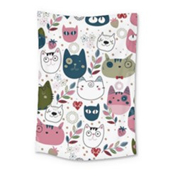 Pattern With Cute Cat Heads Small Tapestry by Jancukart