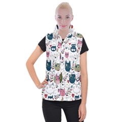 Pattern With Cute Cat Heads Women s Button Up Vest by Jancukart