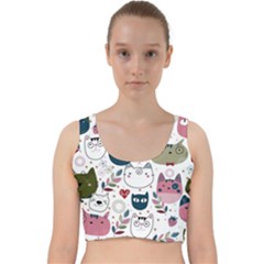 Pattern With Cute Cat Heads Velvet Racer Back Crop Top by Jancukart