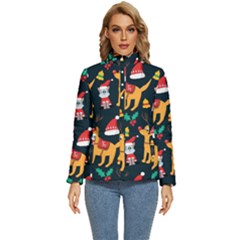 Funny Christmas Pattern Background Women s Puffer Bubble Jacket Coat