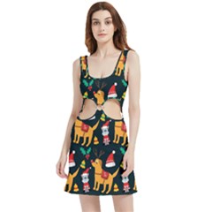 Funny Christmas Pattern Background Velvet Cutout Dress