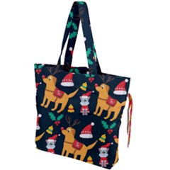 Funny Christmas Pattern Background Drawstring Tote Bag by Jancukart