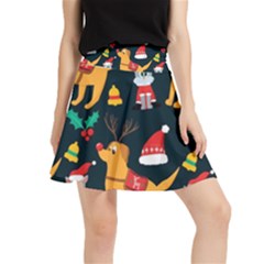 Funny Christmas Pattern Background Waistband Skirt