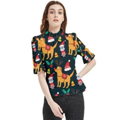 Funny Christmas Pattern Background Frill Neck Blouse