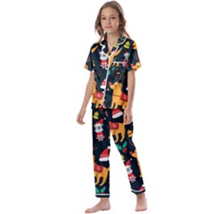 Funny Christmas Pattern Background Kids  Satin Short Sleeve Pajamas Set