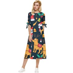 Funny Christmas Pattern Background Bow Sleeve Chiffon Midi Dress