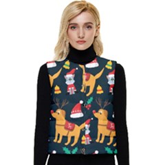 Funny Christmas Pattern Background Women s Short Button Up Puffer Vest