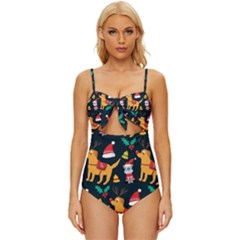 Funny Christmas Pattern Background Knot Front One-Piece Swimsuit