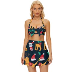 Funny Christmas Pattern Background Vintage Style Bikini Top and Skirt Set 