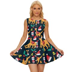 Funny Christmas Pattern Background Sleeveless Button Up Dress