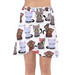 Seamless Pattern With Cute Little Kittens Various Color Wrap Front Skirt