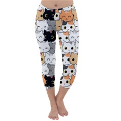 Cute-cat-kitten-cartoon-doodle-seamless-pattern Capri Winter Leggings  by Jancukart