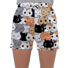 Cute-cat-kitten-cartoon-doodle-seamless-pattern Sleepwear Shorts by Jancukart