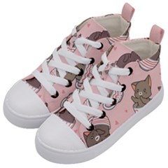 Seamless Pattern Adorable Cat Inside Cup Kids  Mid-top Canvas Sneakers