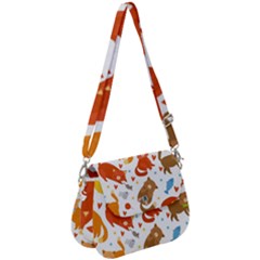 Seamless Pattern With Kittens White Background Saddle Handbag by Jancukart
