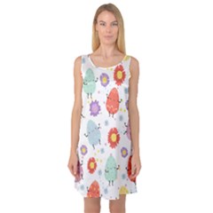 Easter Seamless Pattern With Cute Eggs Flowers Sleeveless Satin Nightdress