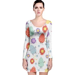 Easter Seamless Pattern With Cute Eggs Flowers Long Sleeve Velvet Bodycon Dress by Jancukart