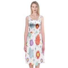 Easter Seamless Pattern With Cute Eggs Flowers Midi Sleeveless Dress by Jancukart