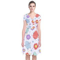 Easter Seamless Pattern With Cute Eggs Flowers Short Sleeve Front Wrap Dress by Jancukart