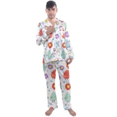 Easter Seamless Pattern With Cute Eggs Flowers Men s Long Sleeve Satin Pajamas Set by Jancukart