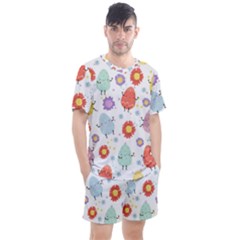 Easter Seamless Pattern With Cute Eggs Flowers Men s Mesh Tee And Shorts Set