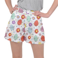 Easter Seamless Pattern With Cute Eggs Flowers Ripstop Shorts by Jancukart