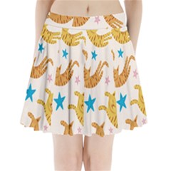 Cute Cats Seamless Pattern With Stars Funny Drawing Kittens Pleated Mini Skirt by Jancukart