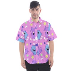 Seamless Pattern With Cute Kawaii Kittens Men s Short Sleeve Shirt