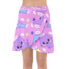 Seamless Pattern With Cute Kawaii Kittens Wrap Front Skirt by Jancukart