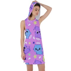 Seamless Pattern With Cute Kawaii Kittens Racer Back Hoodie Dress by Jancukart