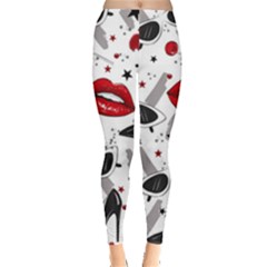 Red Lips Black Heels Pattern Leggings  by Jancukart