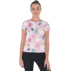 Cute Bunnies Easter Eggs Seamless Pattern Short Sleeve Sports Top 