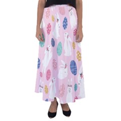 Cute Bunnies Easter Eggs Seamless Pattern Flared Maxi Skirt by Jancukart