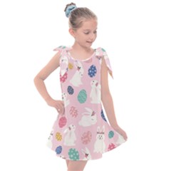 Cute Bunnies Easter Eggs Seamless Pattern Kids  Tie Up Tunic Dress