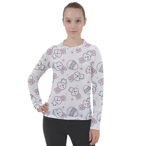 Cute Pattern With Easter Bunny Egg Women s Pique Long Sleeve Tee by Jancukart