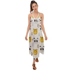 Seamless Pattern Cute Animals Halter Tie Back Dress  by Jancukart