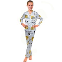 Seamless Pattern Cute Animals Kid s Satin Long Sleeve Pajamas Set by Jancukart