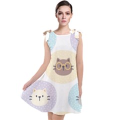 Cute Cat Seamless Pattern Background Tie Up Tunic Dress by Jancukart