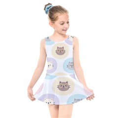 Cute Cat Seamless Pattern Background Kids  Skater Dress Swimsuit by Jancukart