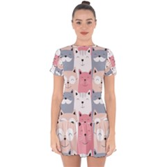 Cute Seamless Pattern With Cats Drop Hem Mini Chiffon Dress by Jancukart