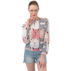 Cute Seamless Pattern With Cats Banded Bottom Chiffon Top