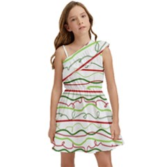 Scribble-pattern Kids  One Shoulder Party Dress
