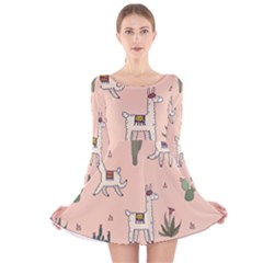 Llamas+pattern Long Sleeve Velvet Skater Dress by Jancukart