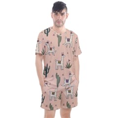 Llamas+pattern Men s Mesh Tee And Shorts Set