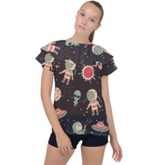 Space Pattern Cartoon Ruffle Collar Chiffon Blouse