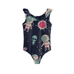 Space Pattern Cartoon Kids  Frill Swimsuit